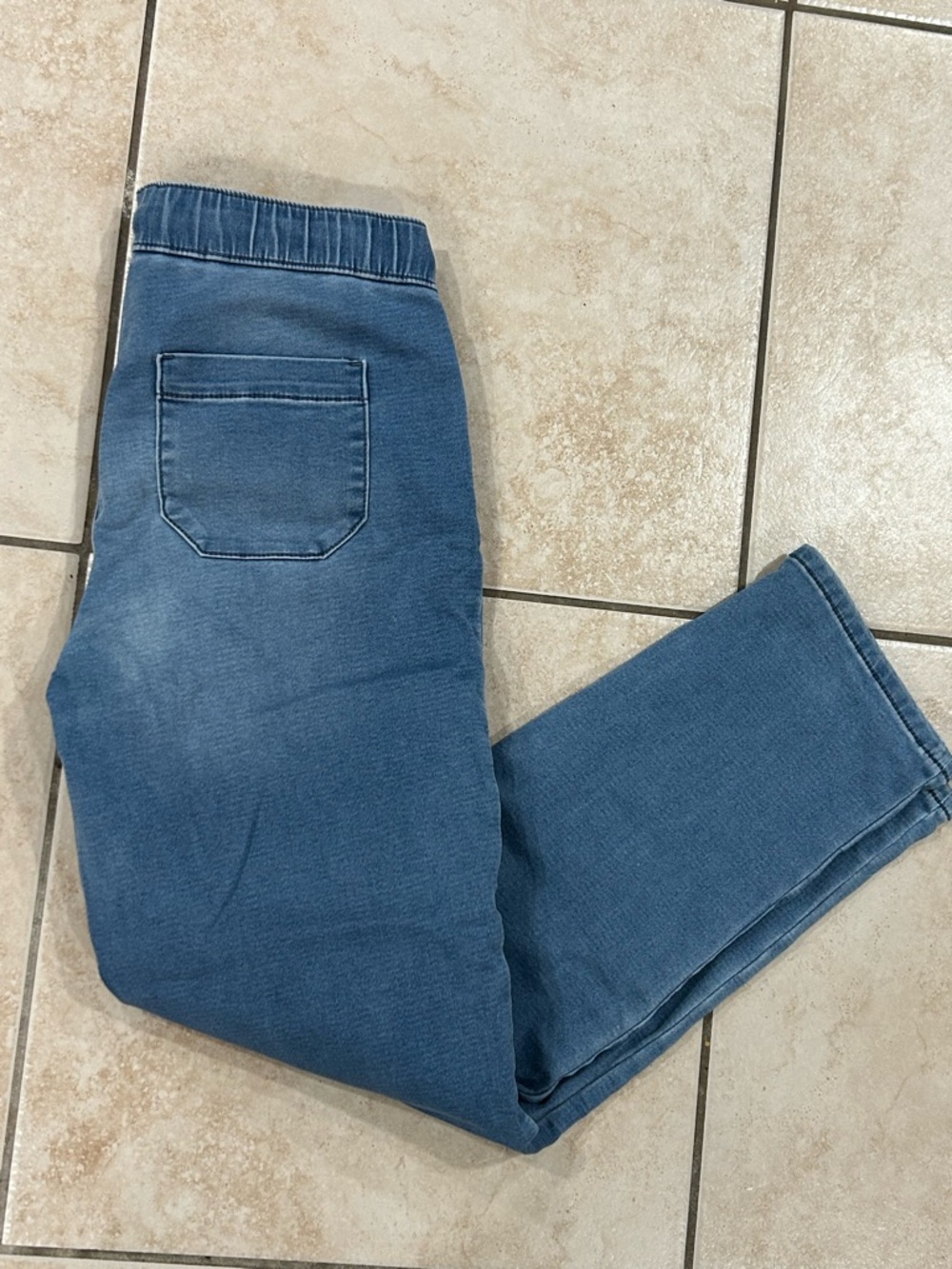 Juniors Blue Pull-On Stretch Jeans with Drawstring - Picture 2 of 6